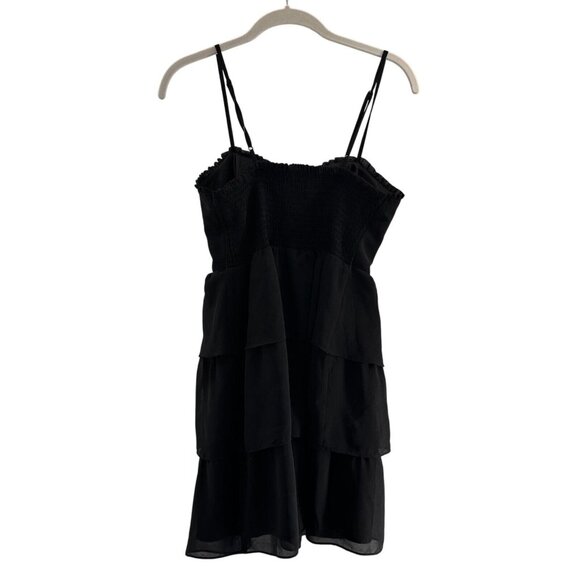 American Outfitter Black Tiered Ruffle 4 Mini Dress Adjustable Spaghetti Straps - Picture 8 of 10